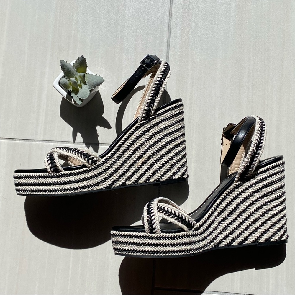 Nordstrom BP Woven Black and Cream Wedges